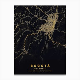 Bogota Colombia Black And Gold Map Canvas Print