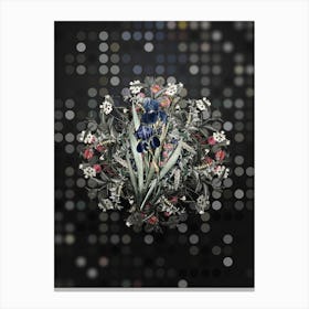 Vintage German Iris Flower Wreath on Dot Bokeh Pattern n.0836 Canvas Print