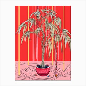 Pink And Red Plant Illustration Ponytail Palm 2 Canvas Print