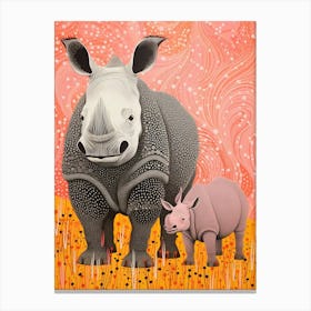 Two Abstract Pink & Orange Rhinos 3 Canvas Print