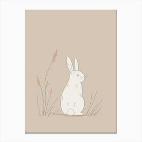 White Rabbit In The Grass - Boho, Line Art Canvas Print