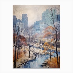 Winter City Park Painting Cheonggyecheon Park Seoul 4 Canvas Print