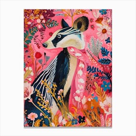 Floral Animal Painting Badger 2 Canvas Print