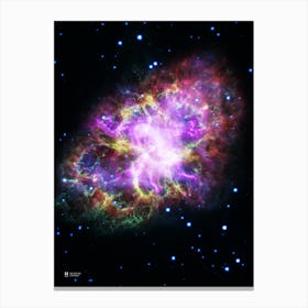 Crab Nebula in bright neon colours. M1, NGC 1952 ⛔ HQ-quality (NASA Hubble Space Telescope) — space poster, science poster, space photo Canvas Print