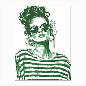 Fashion Girl In Green Striped Shirt Canvas Print