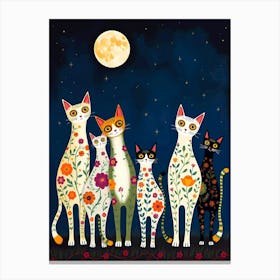 Floral Cats In The Moonlight Canvas Print