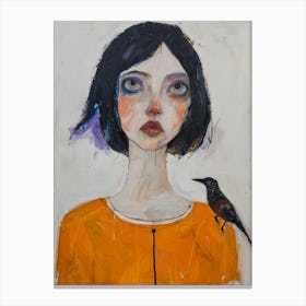 Girl With A Crow Canvas Print