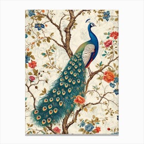 Peacock With Vintage Floral Pattern 1 Canvas Print