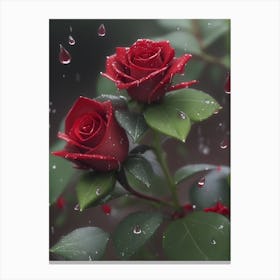 Red Roses At Rainy With Water Droplets Vertical Composition 52 Canvas Print