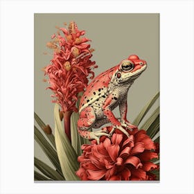 Red Tree Frog Vintage Botanical 4 Canvas Print