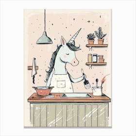 Unicorn In The Kitchen Pastel Illustration 2 Canvas Print
