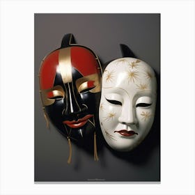 Noh Masks Japanese Style Illustration 5 Canvas Print