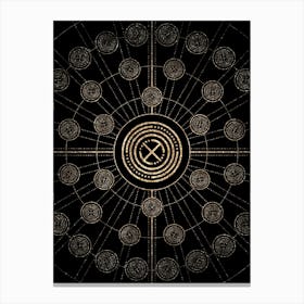 Geometric Glyph Radial Array in Glitter Gold on Black n.0379 Canvas Print