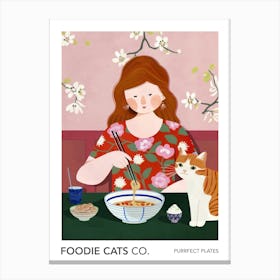 Foodie Cats Co Girl Eating Ramen With A Cat Canvas Print