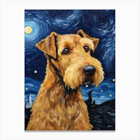 Airedale Terrier Starry Night Dog Portrait Canvas Print