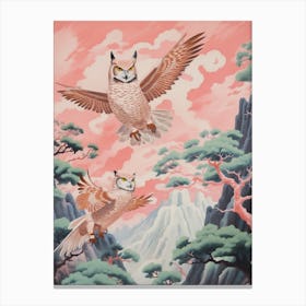 Vintage Japanese Inspired Bird Print Great Horned Owl 2 Canvas Print