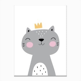 Scandi Grey Cat With Crown Canvas Print