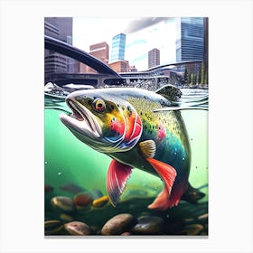 Trout Surfacing Calgary Bow River- Rainbow Trout Canvas Print