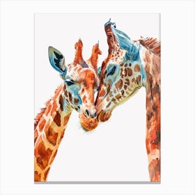 Two Affectionate Giraffes Watercolour 2 Canvas Print