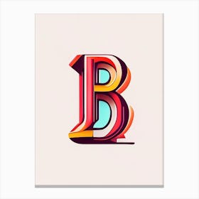 B, Letter, Alphabet Minimal Line Drawing Canvas Print