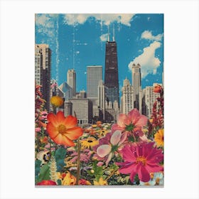 Chicago   Floral Retro Collage Style 2 Canvas Print