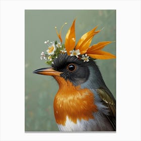 Robin With Flower Crown 11 Canvas Print