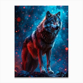 Full Body Wolf Radiating Energy Surrounded By Blue And Red Sparks Illuminating Rain Decorations Em Canvas Print