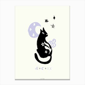 Magic Black Cat With Moon And Stars Lavender Canvas Print