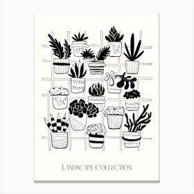 House Plants Black & White Ink Landscape Canvas Print