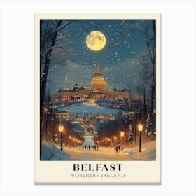 Belfast Northern Ireland Winter Night Travel Poster Canvas Print