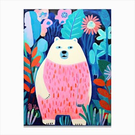Cute Polar Bear In The Jungle, Matisse Inspired Canvas Print
