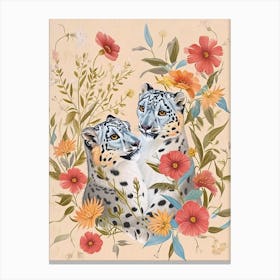 Folksy Floral Animal Drawing Snow Leopard 2 Canvas Print