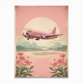 Pink Plane Over Flowers Canvas Print