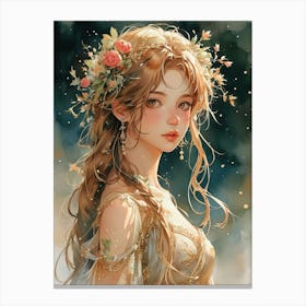 Anime Girl With Flower Crown Canvas Print