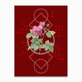 Vintage Pink Bourbon Roses Botanical with Geometric Line Motif and Dot Pattern Canvas Print