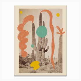 Happy Cactus In A Desert Landscape Canvas Print