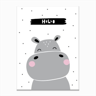 Scandi Hippo With Hello Canvas Print