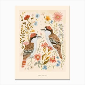 Folksy Floral Animal Drawing Kookaburra 2 Poster Canvas Print