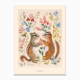 Folksy Floral Animal Drawing Chipmunk 2 Poster Canvas Print