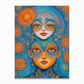 Two Women In Blue And Orange Canvas Print