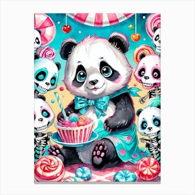 Cute Skeleton Panda Halloween Painting (26) Canvas Print
