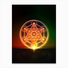 Neon Geometric Glyph in Watermelon Green and Red on Black n.0255 Canvas Print