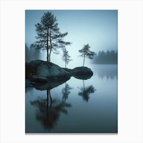 Three Trees In The Mist Canvas Print