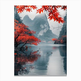 Red Leaves In A Lake Canvas Print