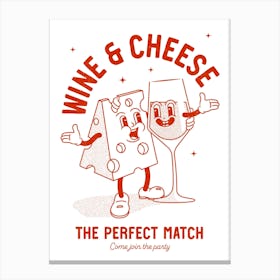 Wine And Cheese print in retro red Canvas Print