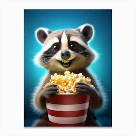Cartoon Bahamian Raccoon Eating Popcorn At The Cinema 3 Canvas Print