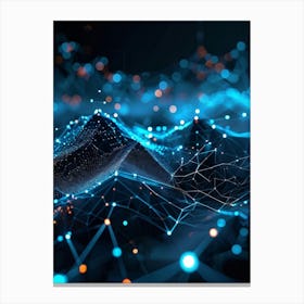 Abstract Net With Glowing Geometric Dots And Grid Waves Connecting Polygons In A Futuristic Infogra (7) Canvas Print