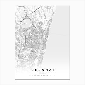 Chennai India White Map Canvas Print