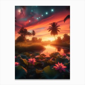 Beautiful Lotus Lake Landscape 3 Canvas Print