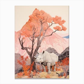Rhino Under Tree Coral Canvas Print